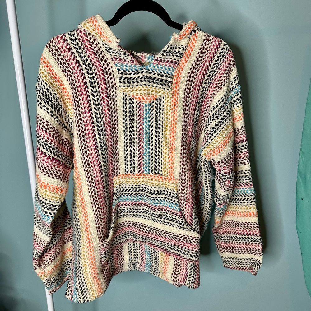 Baja Joe Pastel Striped Woven Baja Hoodie Drug Rug Unisex Size M Cozy Festival